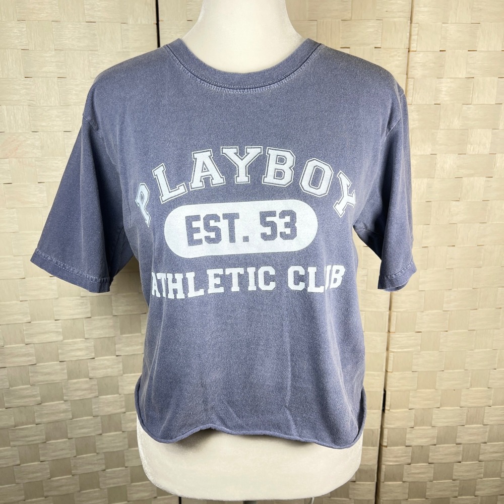 PLAYBOY ATHLETIC CLUB EST 53 Cropped T Shirt Women's Size XS Blue Crop Top